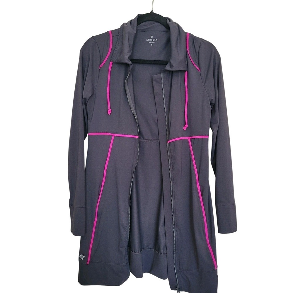 Athleta Spinnaker Long Sun Jacket Womens Gray Asphalt Hot Pink Zip Small